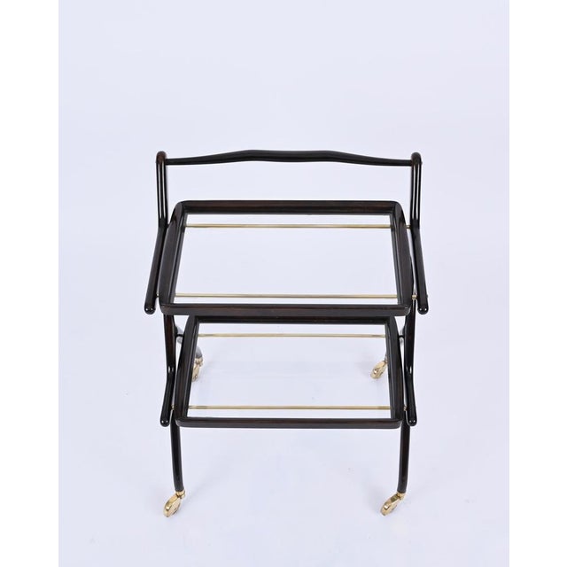 Cesare Lacca Mid-Century Italian Trolley Bar Cart in Wood and Glass attributed to Cesare Lacca, 1950s For Sale - Image 4 of 16