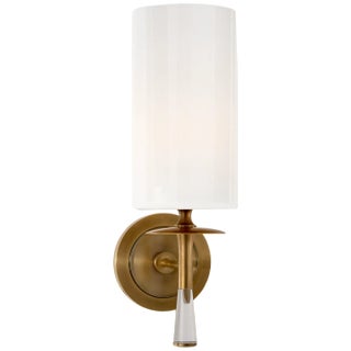 AERIN for Visual Comfort Signature Drunmore Single Sconce in Hand-Rubbed Antique Brass & Crystal with White Glass Shade For Sale