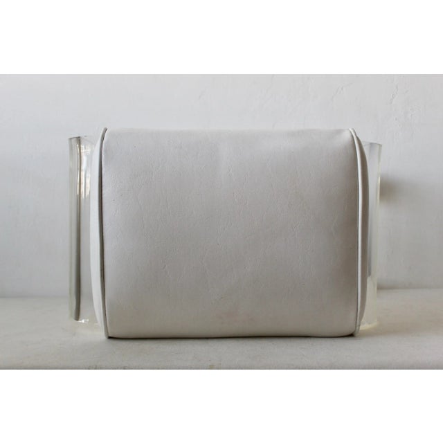 Thick Lucite Acrylic Waterfall Faux Leather Padded Vanity Stool With Castors Vintage Mid Century Modern For Sale - Image 10 of 10