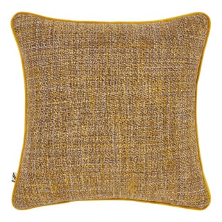 Textured Woven Cushion with Yellow Piping Border by Villa Como For Sale