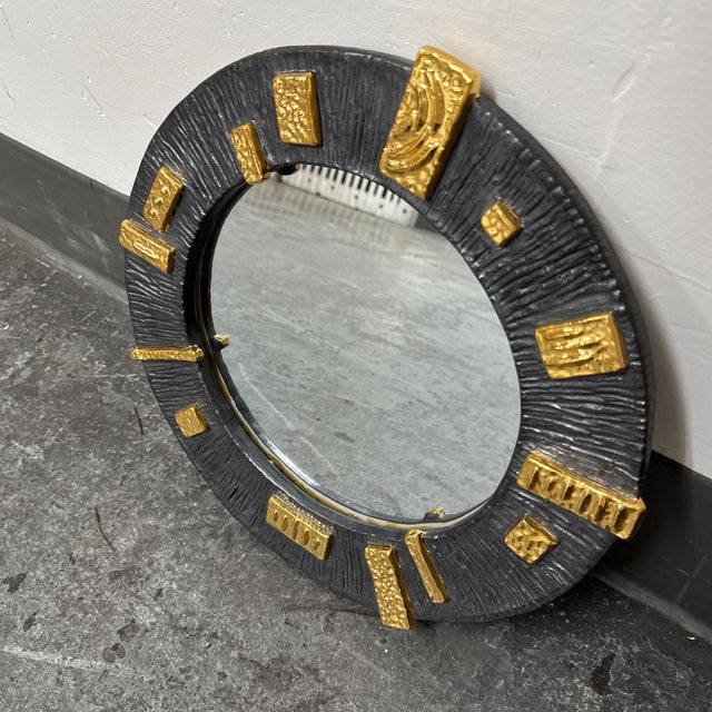 Abstract Jonathan Adler Relief Round Ceramic Mirror For Sale - Image 3 of 12