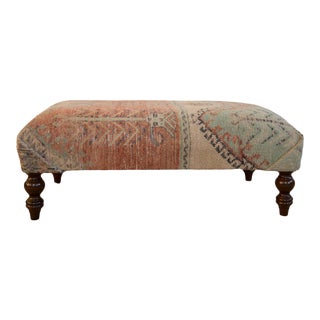 Vintage Oushak Rug Fragment Ottoman Coffee Table For Sale