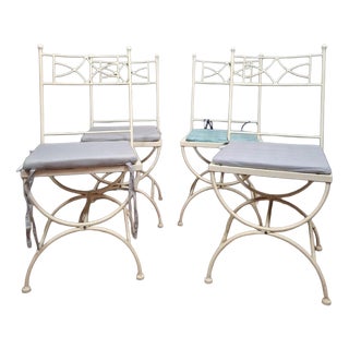 Vintage Wrought Iron Garden Chairs with Cushions, Set of 4 For Sale