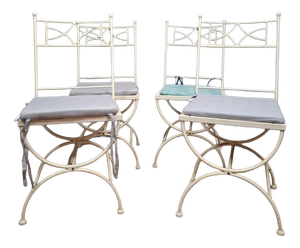 Vintage Wrought Iron Garden Chairs with Cushions, Set of 4