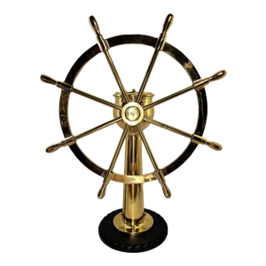 Solid Brass Ships Wheel on Stand