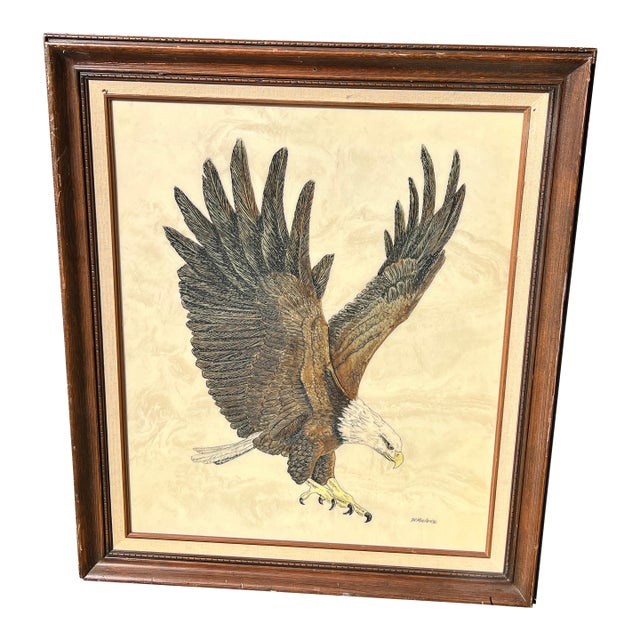 Large Framed Vintage Eagle Faux Marble Carving by d.r. Miller For Sale