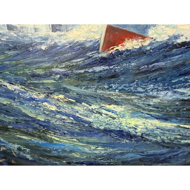 Vintage Original u.s. Navy Battle Ship Boat Air Force Seascape Oil Painting Army For Sale - Image 12 of 14