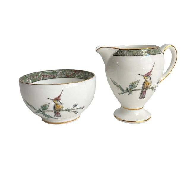 Vintage Wedgwood Hummingbird Creamer & Sugar Bowl Floral Bird Bone China For Sale - Image 13 of 13