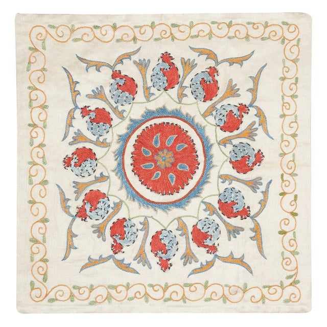 19"x20" All Silk Embroidered Throw Pillow. Modern Handmade Cushion Cover For Sale