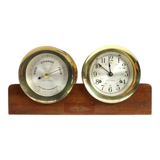Seth Thomas Corsair Model E537-010 Brass & Mahogany Ship’s Clock Set C1968 For Sale