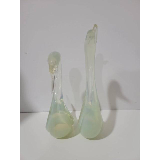 Vintage Pair of Opaline Glass Swan or Duck figures by Archimede Seguso. Part of the "Alabastro" Series glass figures he...