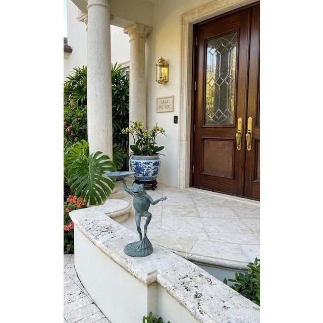 Whimsical Vintage Verdigris Bronze Dancing Frog Garden Sculpture & Bird Bath For Sale - Image 9 of 12