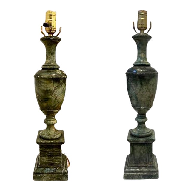 Vintage Green Marble Urn Form Table Lamps — a Pair For Sale