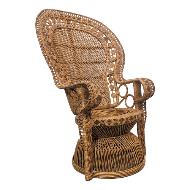 Vintage Peacock Chair in Woven Rattan and Wicker, 1970s For Sale
