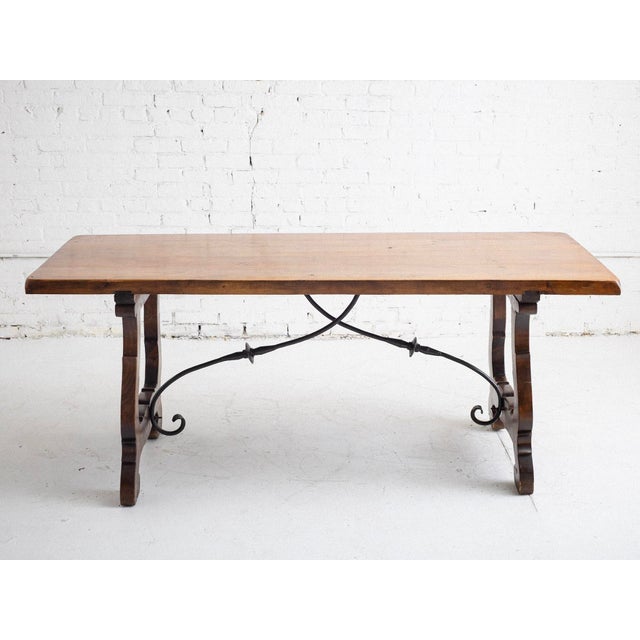 Farmhouse Spanish Rustic Wood Trestle Dining Table For Sale - Image 3 of 13