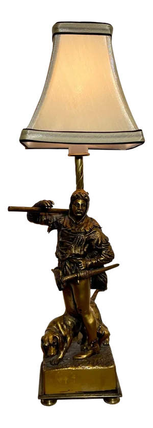 Petite Antique Eugene Barillot Bronze Renaissance Man & Dog Sculpture Lamp
