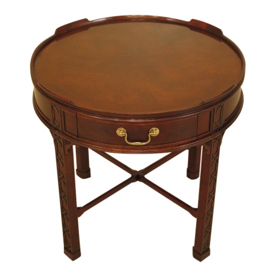 Baker Round Chippendale Mahogany 1 Drawer End Table Chairish