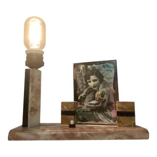Early 20th Century Art Deco Marble Lamp with Flapper Photo Frame For Sale