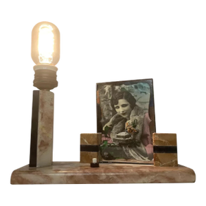 Early 20th Century Art Deco Marble Lamp with Flapper Photo Frame