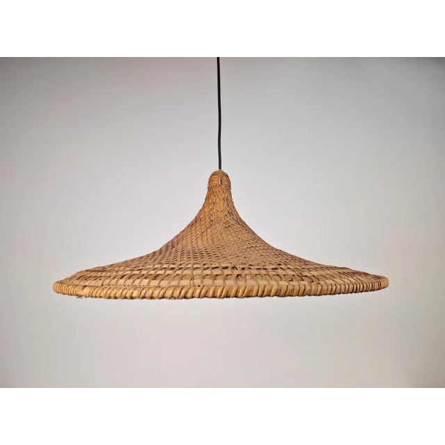 Wood Vintage Rattan & Bamboo Witch Hat Pendant Lamp, 1960s For Sale - Image 7 of 11