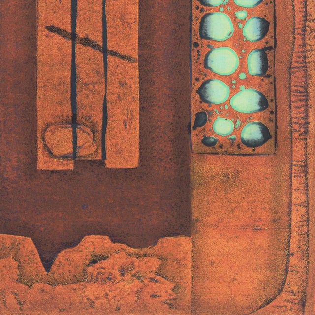 'Abstract in Turquoise and Copper' by Hiroyuki Tajima, 1979, Sosaku-Hanga, National Museum of Art, Osaka, Tokyo, Los Angeles County Museum of Art For Sale In Monterey, CA - Image 6 of 11