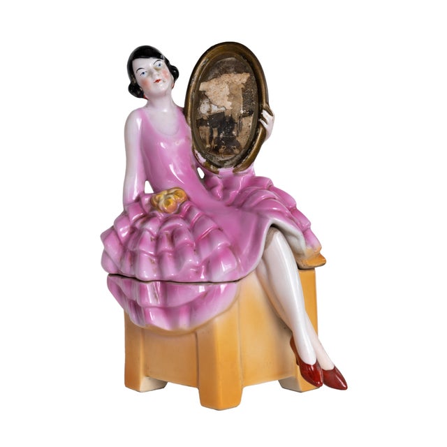 Art Deco Porcelain Powder Jewelry Box with Woman, 1930s For Sale - Image 9 of 12
