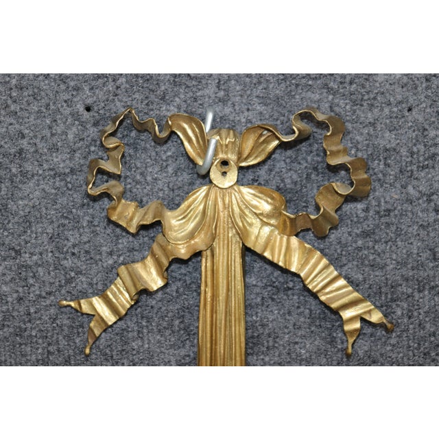 Fine Pair Cast Bronze French Bachus Face Bowtie Large Two Candle Sconces For Sale In Philadelphia - Image 6 of 10