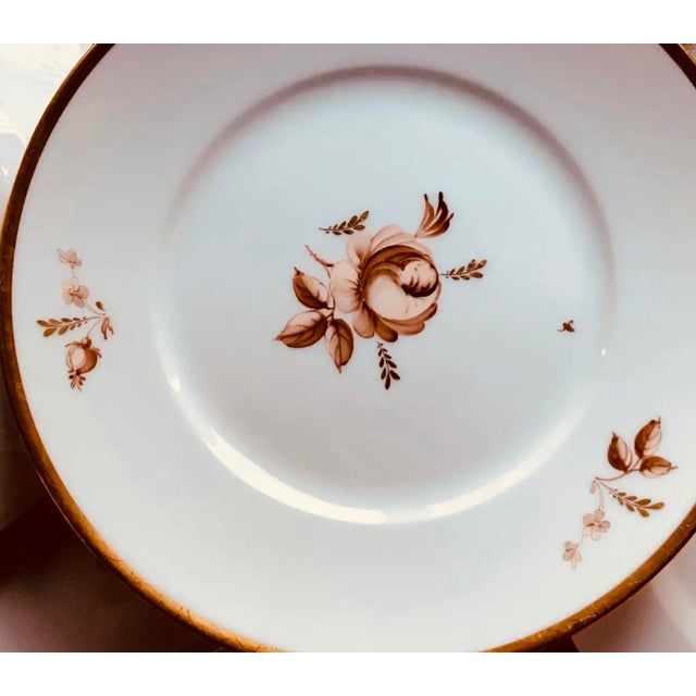 1960s 1960s Royal Copenhagen Brown Rose Hand-Painted Porcelain Small Plates Set of 6 For Sale - Image 5 of 15