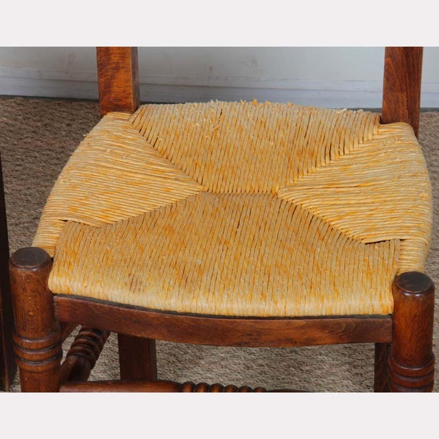 French Straw-Seated Wooden Chairs, 1940s, Set of 4 For Sale - Image 4 of 11