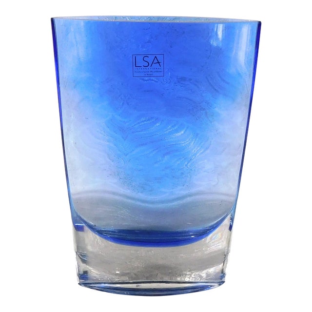 Slender Blue Art Glass Vase by Lsa Poland For Sale