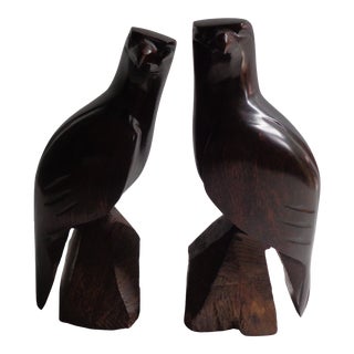 Vintage Hand-Carved Wooden Eagle Bookends- a Pair For Sale