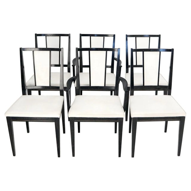 Set of Six Ebonized Cerused Walnut Dining Chairs For Sale - Image 13 of 13