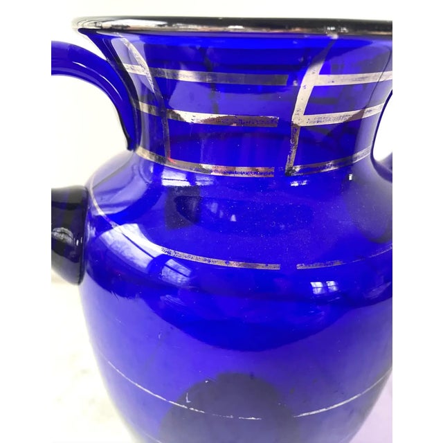 Early 20th Century Antique Cobalt Blue Glass and Painted Silver Urn Vase For Sale - Image 5 of 6