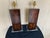 Pair Antique Marquetry Architectural Fragment Lamps w/Lucite Bases in very good condition. The mahogany wood pieces are...
