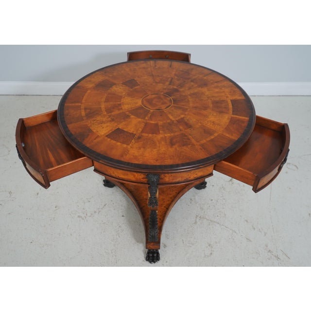 Neoclassical Theodore Alexander Round Iron and Burl Walnut Drum Table For Sale - Image 3 of 18