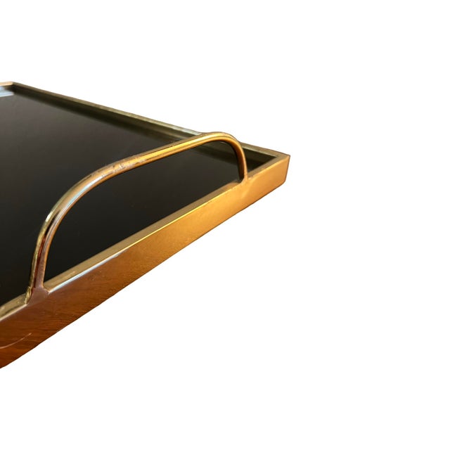 Metal Brass Gold Plated Black Glass Bed Serving Tray Regency Modern Liquor Bar For Sale - Image 7 of 7