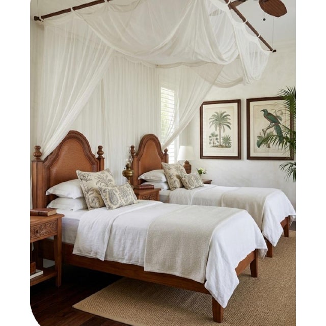 Vintage Stanley Furniture Solid Wood Wicker Arched Pagoda Style Twin Size Headboards- a Pair For Sale - Image 9 of 10