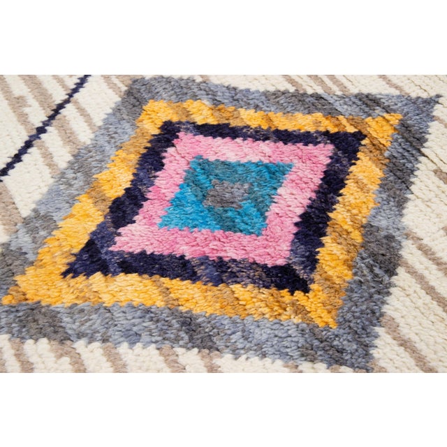 Textile Modern Moroccan Style Handmade Multicolor Tribal Wool Rug For Sale - Image 7 of 12