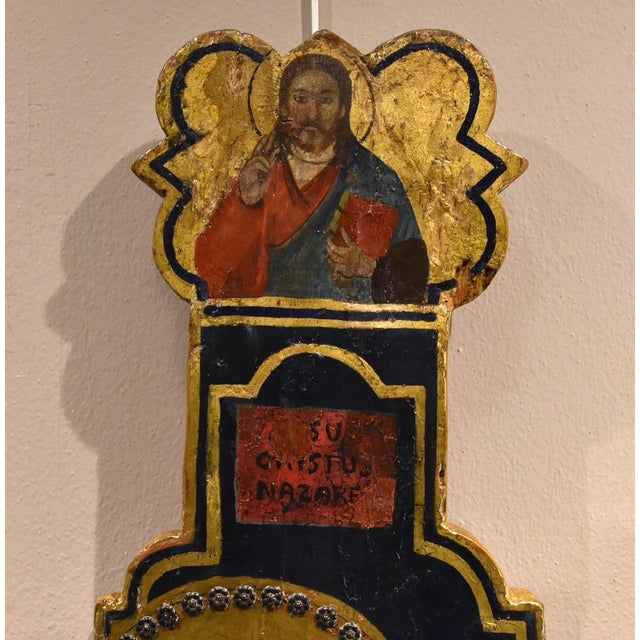 Religious Artist, 14th Century Style Crucifix, Tempera on Panel For Sale - Image 9 of 16