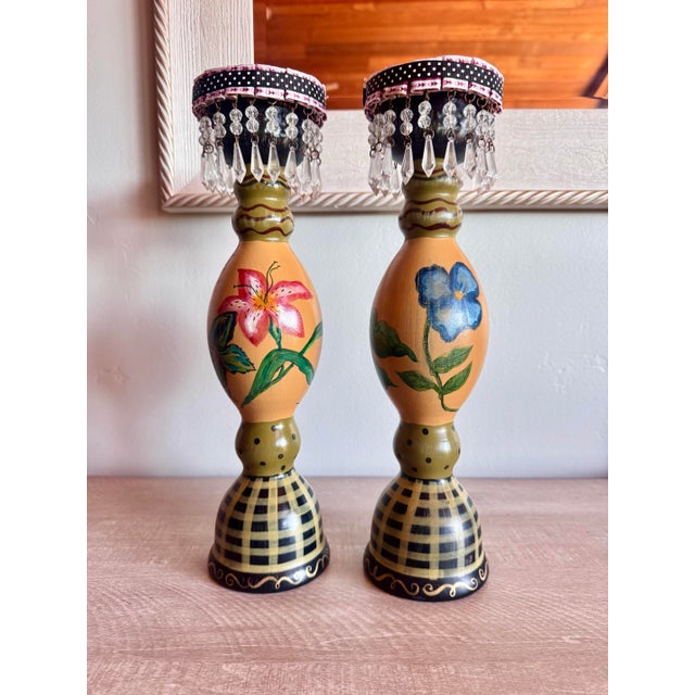 Tracy Porter Hand Painted Stonehouse Farm Goods Candle Sticks For Sale - Image 10 of 12