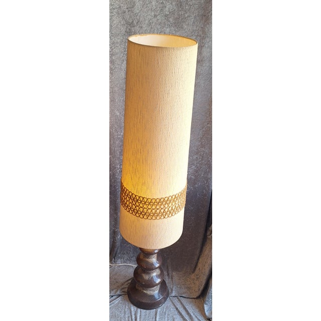 Mid-Century Modern Mid-Century Floor Lamp with Brown Ceramic Base in the Fat Lava with Beige Fabric Shade by Pan, 1960s For Sale - Image 3 of 10