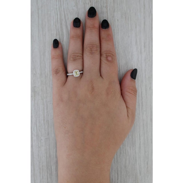 0.84ctw Yellow White Diamond Halo Engagement Ring 14k White Gold Size 5.75 Atara For Sale - Image 4 of 8