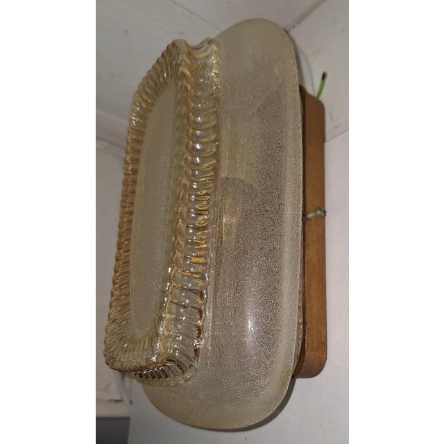 Vintage Wall Lamp with Metal Mounting and Lightly Tinted Relief Glass Shade, 1960s For Sale - Image 6 of 8