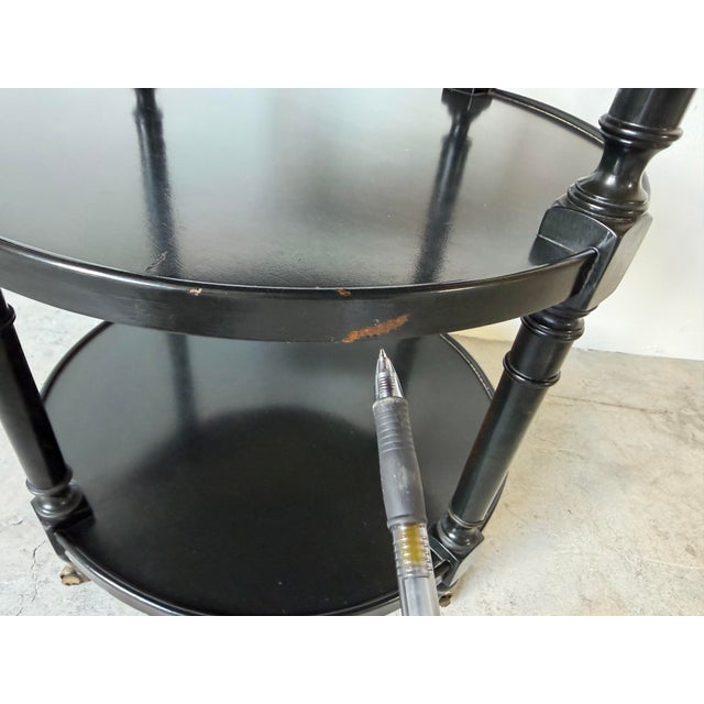 Black 1960s Hollywood Regency Black Ebonized Three-Tier Side Table on Brass Casters For Sale - Image 8 of 12