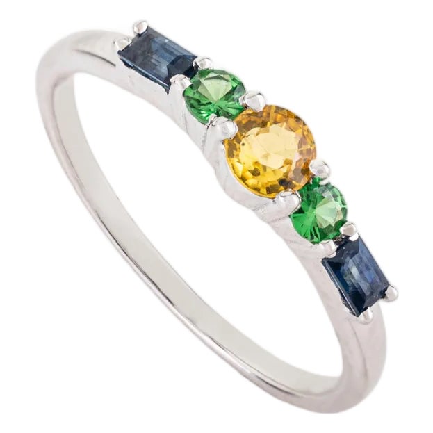 Natural Multi-Gemstone Five-Stone Ring in 14k Gold Jewelry for Mom Size 5 For Sale