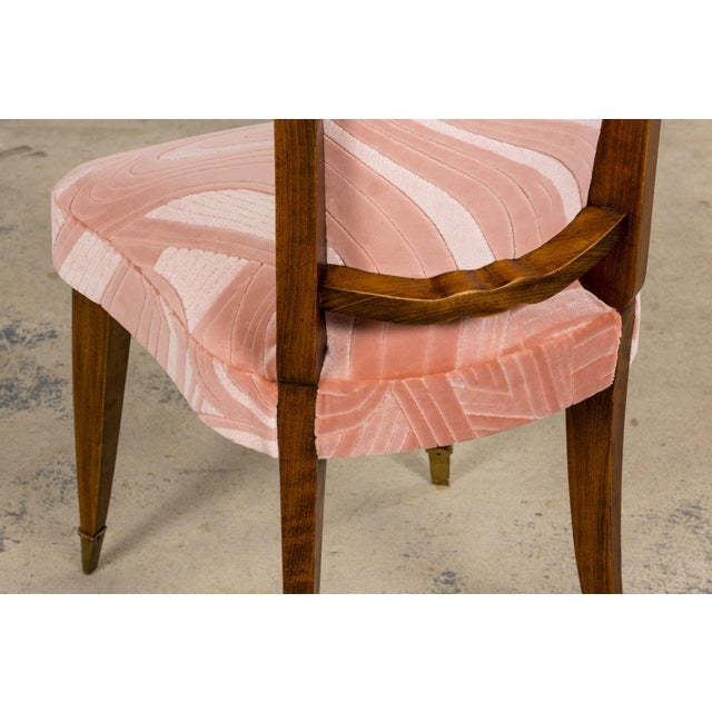 1940s French Parisian Art Deco Oak Dining Chairs in Blush Velvet - Set of 6 For Sale - Image 15 of 18