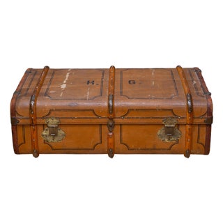 Antique German Monogrammed Flat-Top Cabin Steamer Trunk c.1910 For Sale