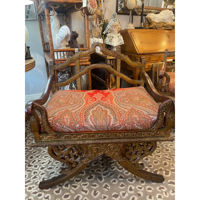 Just in, this wonderful pair of vintage hand carved Rosewood Howdah or Elephant saddle chair from Thailand. This pair is...