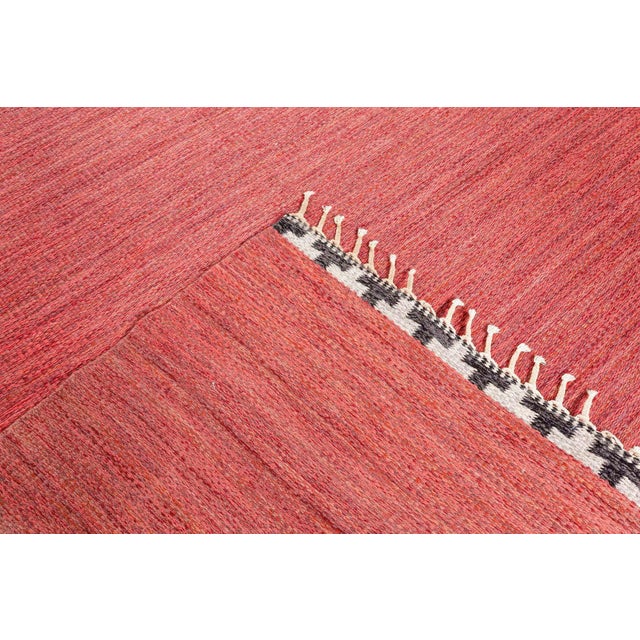 Brick Red Doris Leslie Blau Scandinavian Vintage Abstract Brick Red Flatweave Wool Carpet For Sale - Image 8 of 9
