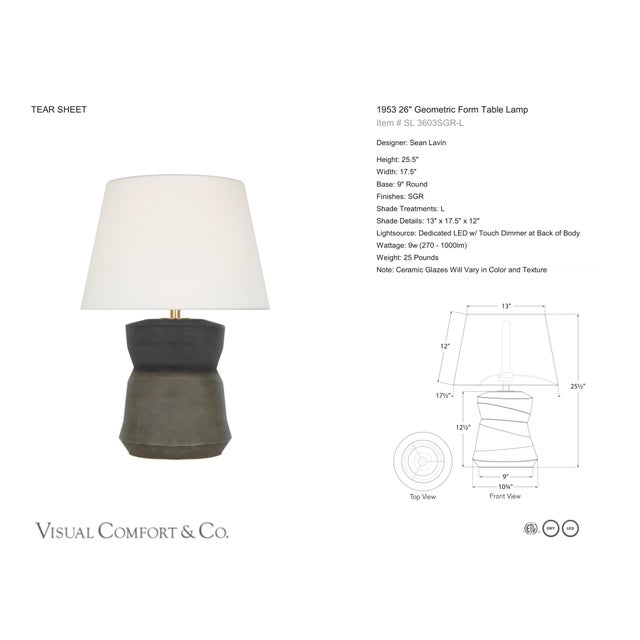 Sean Lavin by Visual Comfort Signature 1953 26" Geometric Form Table Lamp in Smoke on Goldenrod with Linen Shade Designer:...